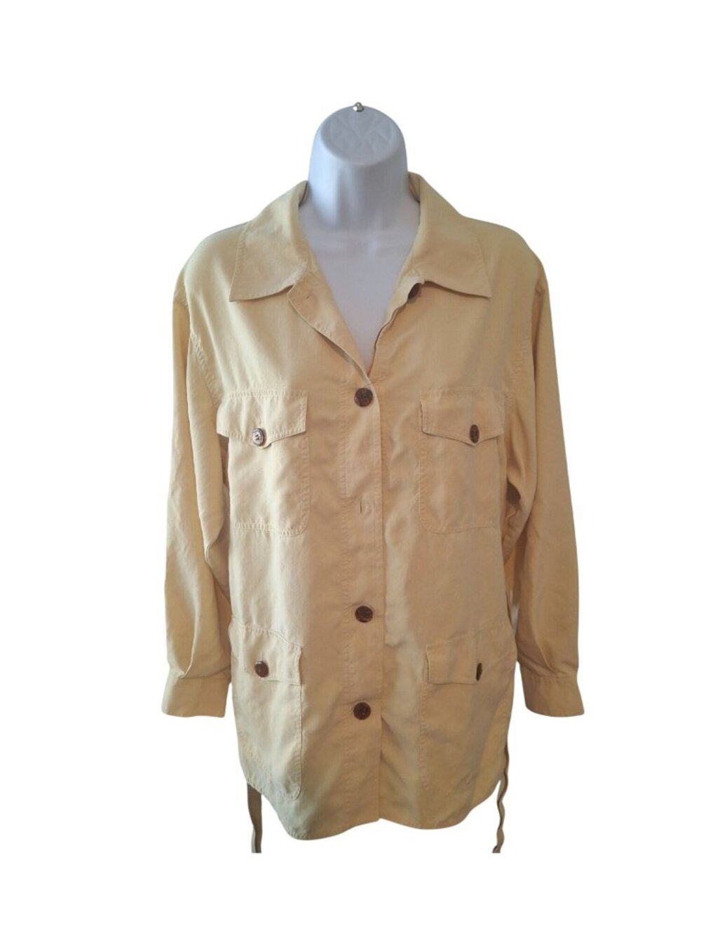 Mark Fore & Strike Silk Safari Jacket Shirt S Yellow Quiet Luxury Utility Chic